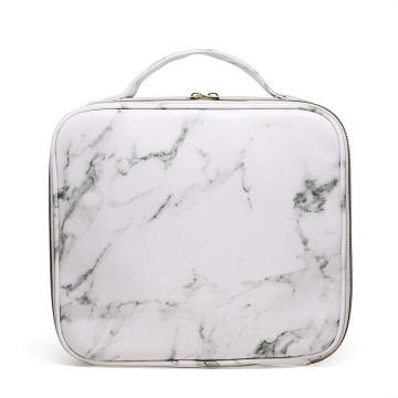 Marble Makeup Bag for Women Cosmetic Bag Leather Train Case Professional Makeup Case Cute Travel Organizer with Brush Section